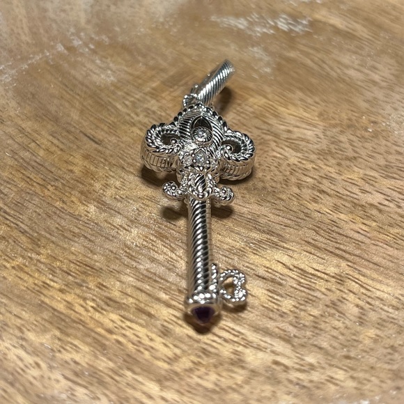 Judith Ripka Sterling Silver CZ Amethyst Fleur-de-lis Key Enhancer Pendant - Picture 4 of 16